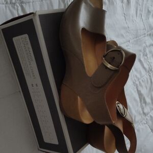 Dansko Tiana Taupe Leather Wedge Sandals